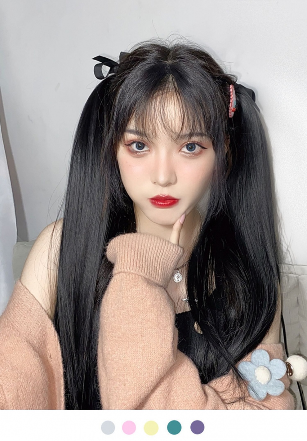 双马尾假发女长发隐形无痕绑带式长直发网红lolita软妹假马尾辫子 你