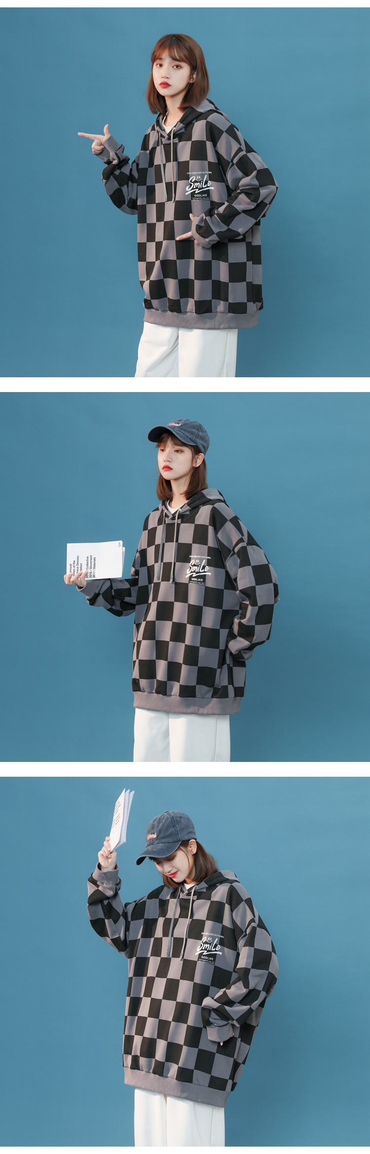 rosuya商城品质外套方格子字母情侣秋卫衣中性风