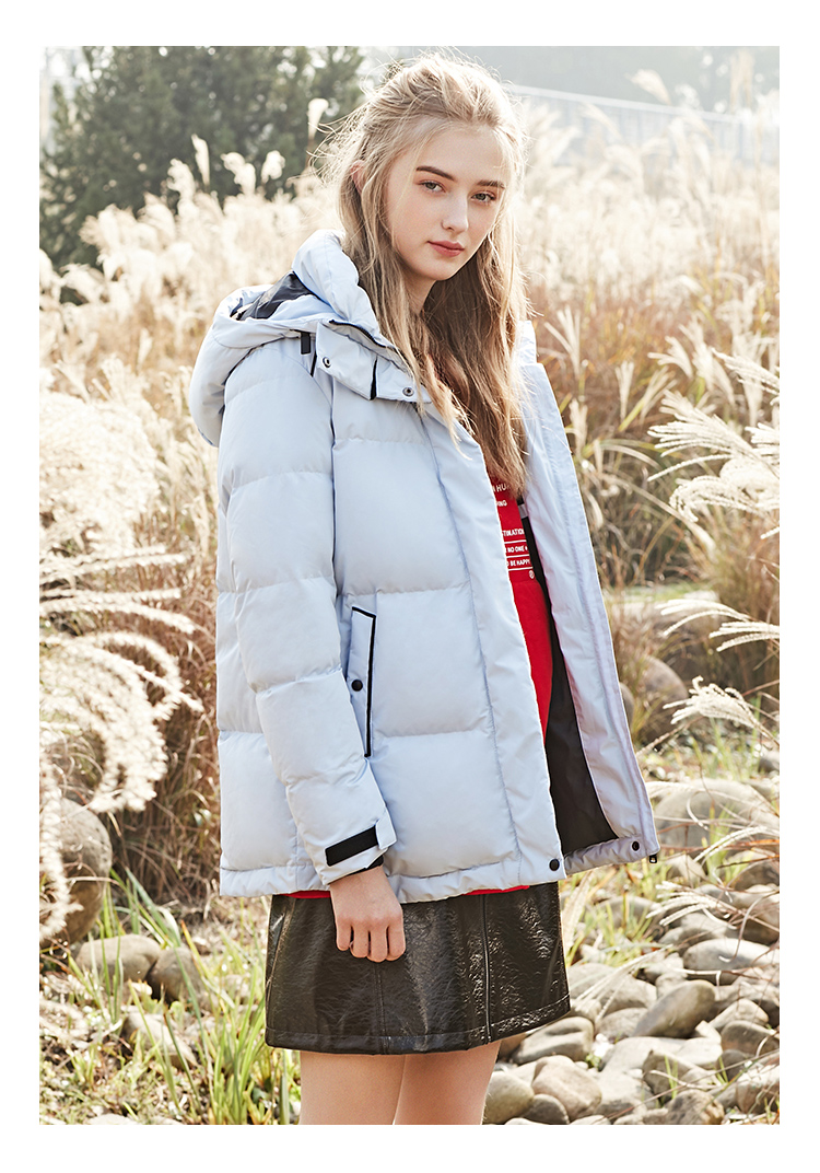 拉贝缇鹅绒羽绒服女装中长款2019新款冬季时尚百搭白色短款外套