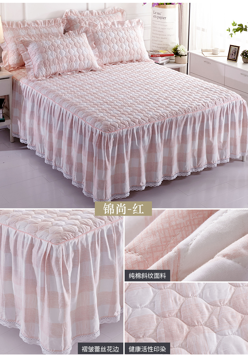 夹棉床裙式床罩单件全棉加厚防尘床套防滑保护1.8米m床单100%