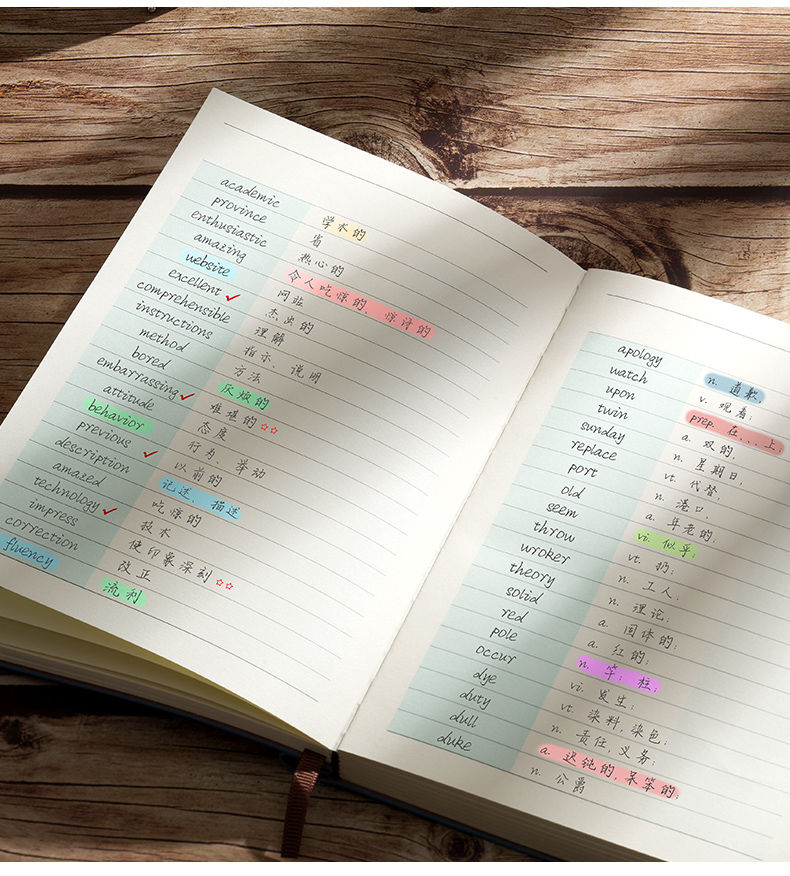 英语单词本加厚笔记本子学生四六级学习背英文单词记录注释词汇本靛