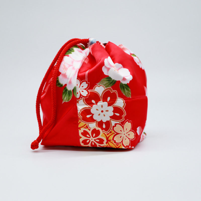 和服手袋日本和风小包手拎包布艺樱花包零钱杂物包酒红小樱花均码