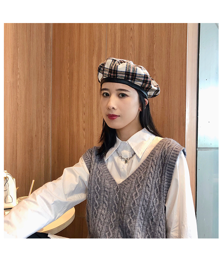 suntek帽子 suntek经典苏格兰格子贝雷帽女日系复古jk装软妹画家帽