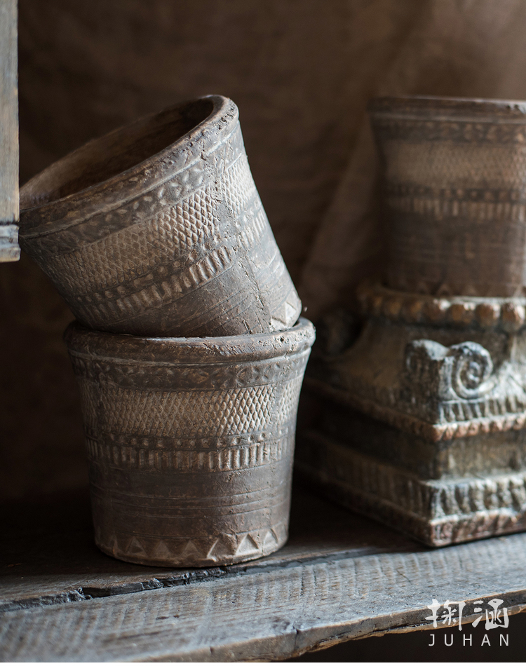 abay艺术红陶花盆花器吊篮花瓶复古文艺陶罐非洲元素a底部无孔大