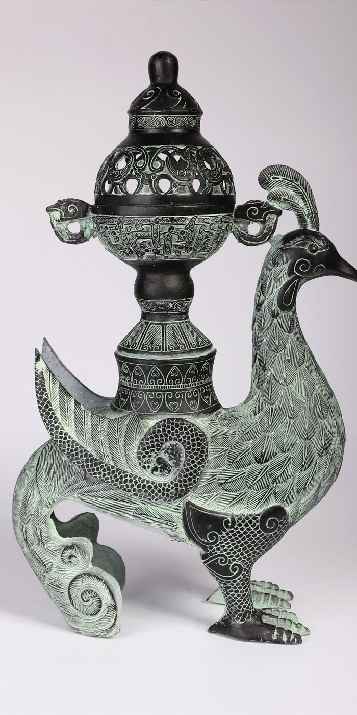 青铜器仿古摆件鸟尊凤熏鸟熏炉古玩家居装饰品复古熏香炉凤凰摆件
