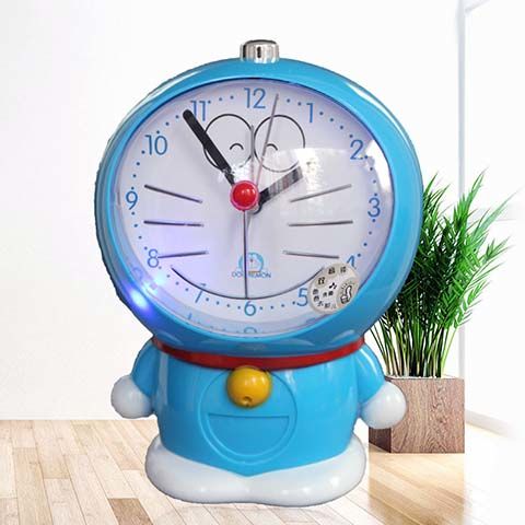 8875粉色学生闹钟机器猫钟表儿童卧室闹钟台钟可爱卡通小表扫描带夜灯