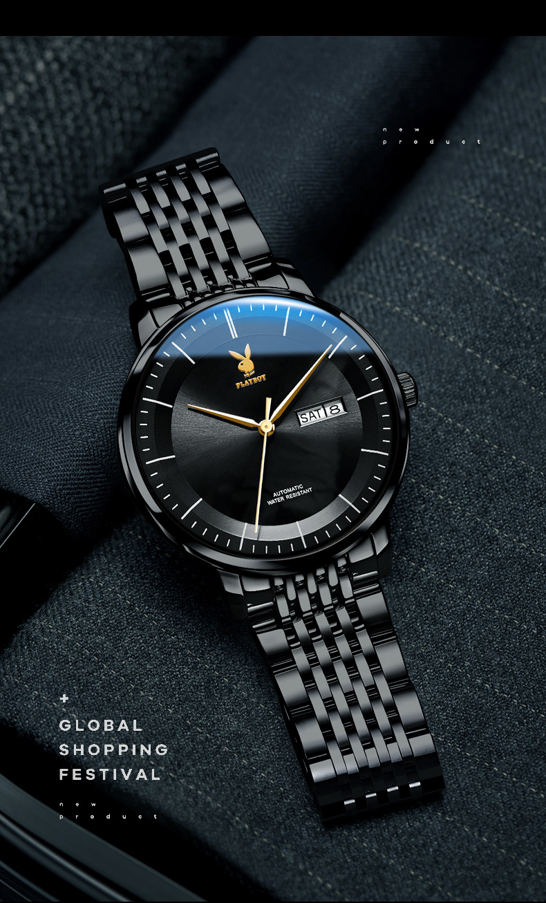 花花公子(playboy)机械表5552钢带 正品花花公子(playboy)手表全自动