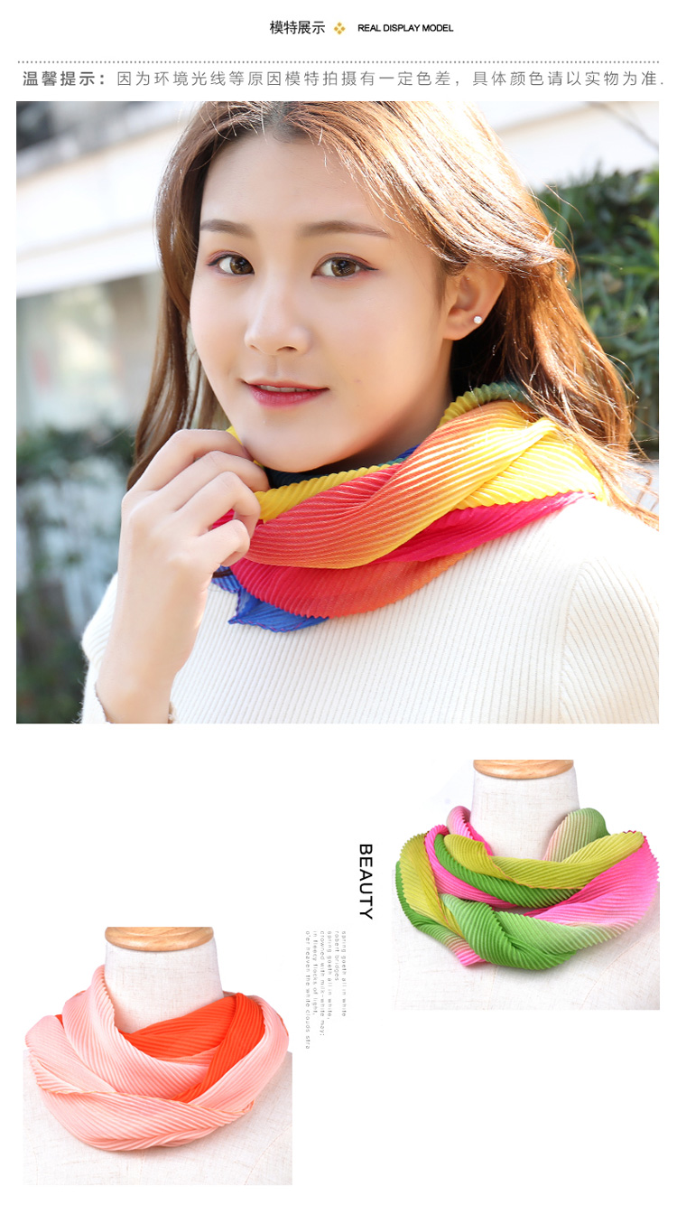 1渐变红围脖女士套头春秋冬季小丝巾护脖子围巾颈脖套薄款护颈椎保暖