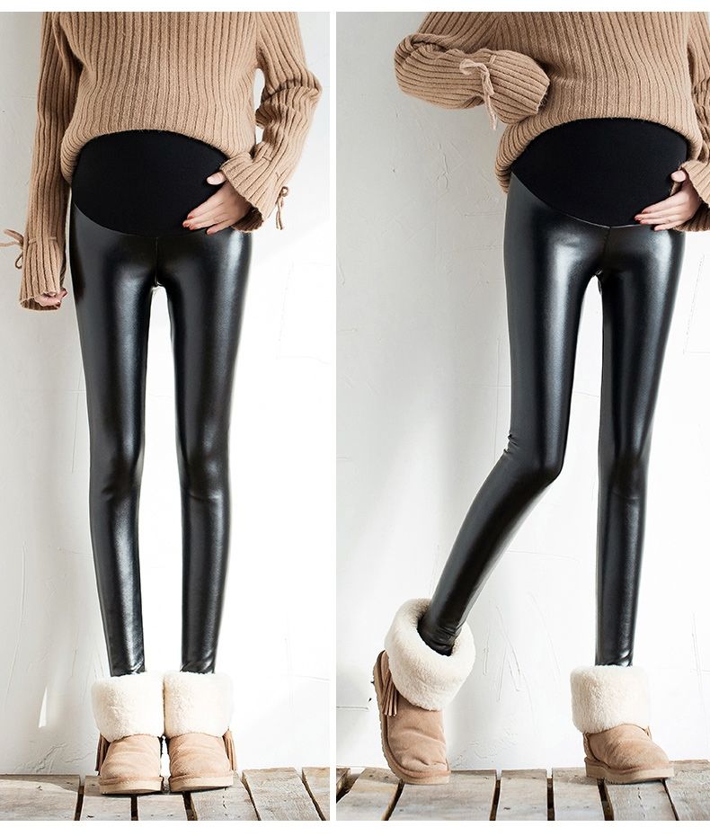 孕妇皮裤2019秋冬修身孕妇新款秋装裤子打底裤秋季外穿保暖秋冬装黑色