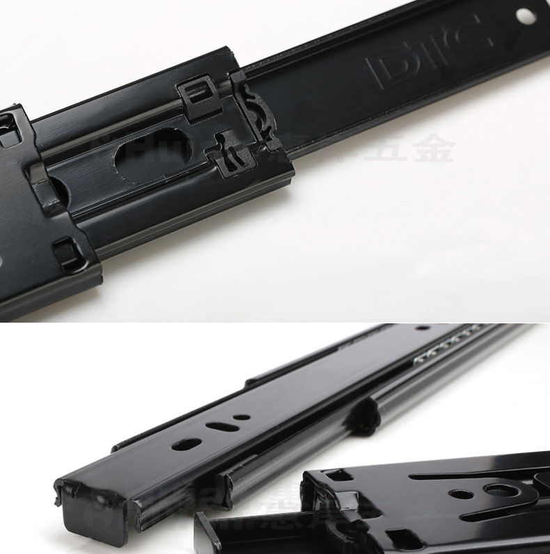 dtc东泰阻尼三节轨道抽屉滑轨走珠静音缓冲加厚滑道三节导轨黑色长250