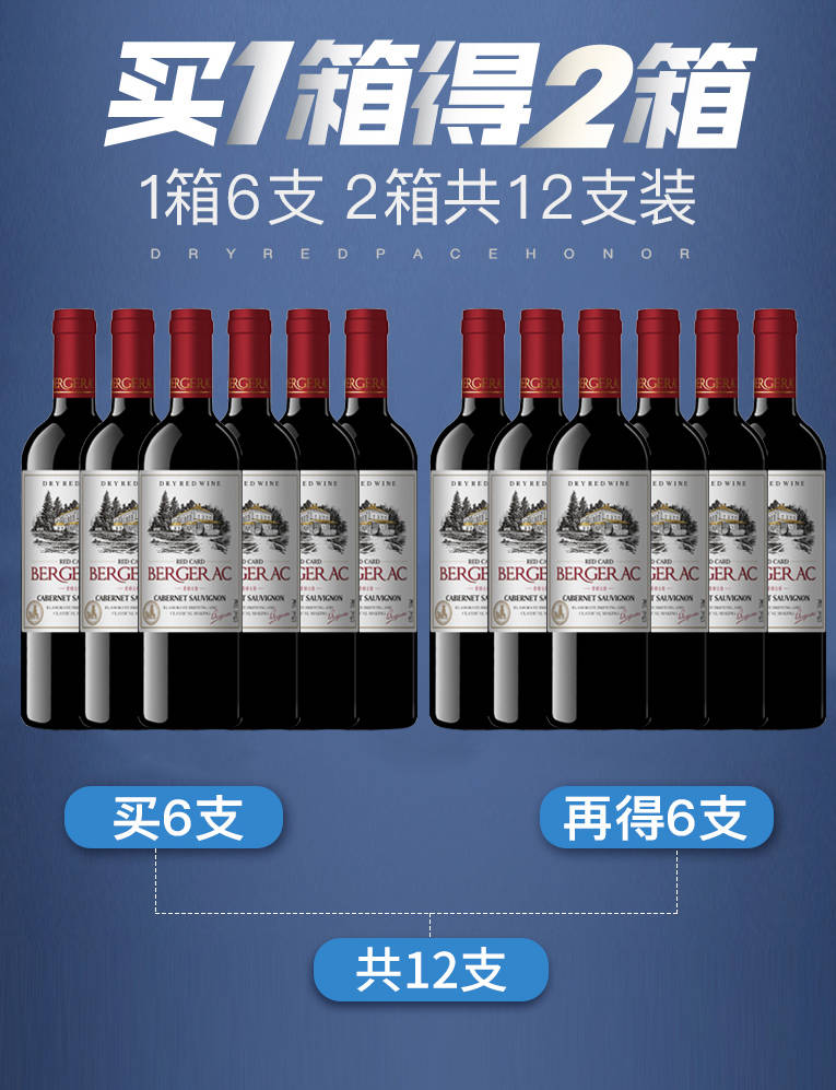 法国原酒进口干红葡萄酒整箱6支红酒多规格含礼品袋买6瓶送6瓶6礼品袋