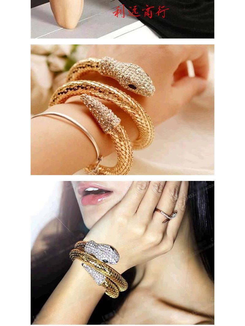 蛇形手镯夸张多层镶钻蛇手链手环男女个性手饰装饰品金色