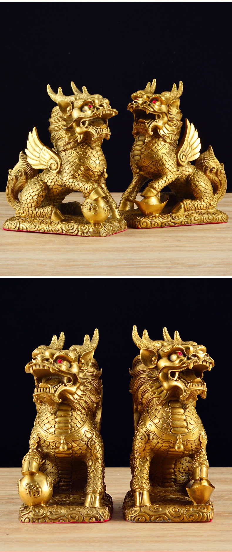 铜麒麟摆件一对纯铜家用财富麒麟踩八卦麒麟办公室客厅装饰品jingping