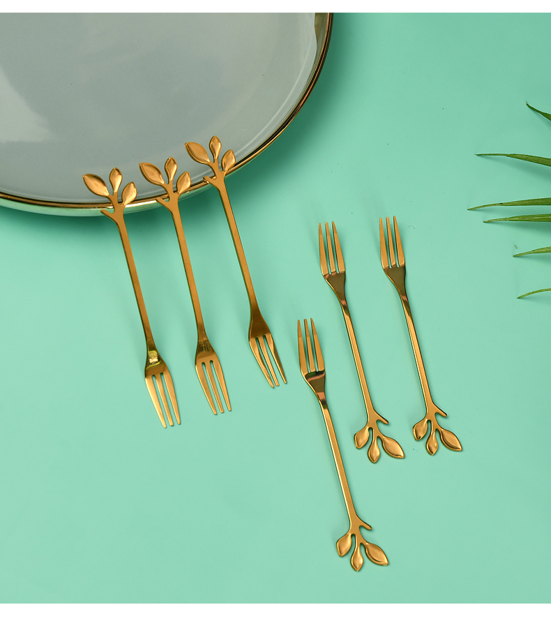 树叶水果叉子套装创意时尚家用不锈钢蛋糕甜品小叉子水果签点心叉