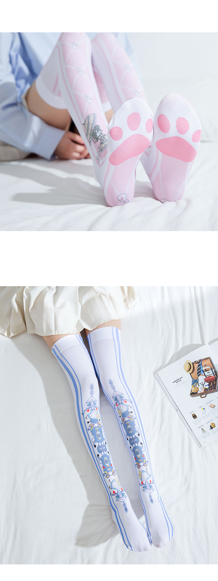 猫爪袜子女可爱脚印丝袜洛丽塔长筒袜女日系jk小腿袜打底袜过膝袜樱花