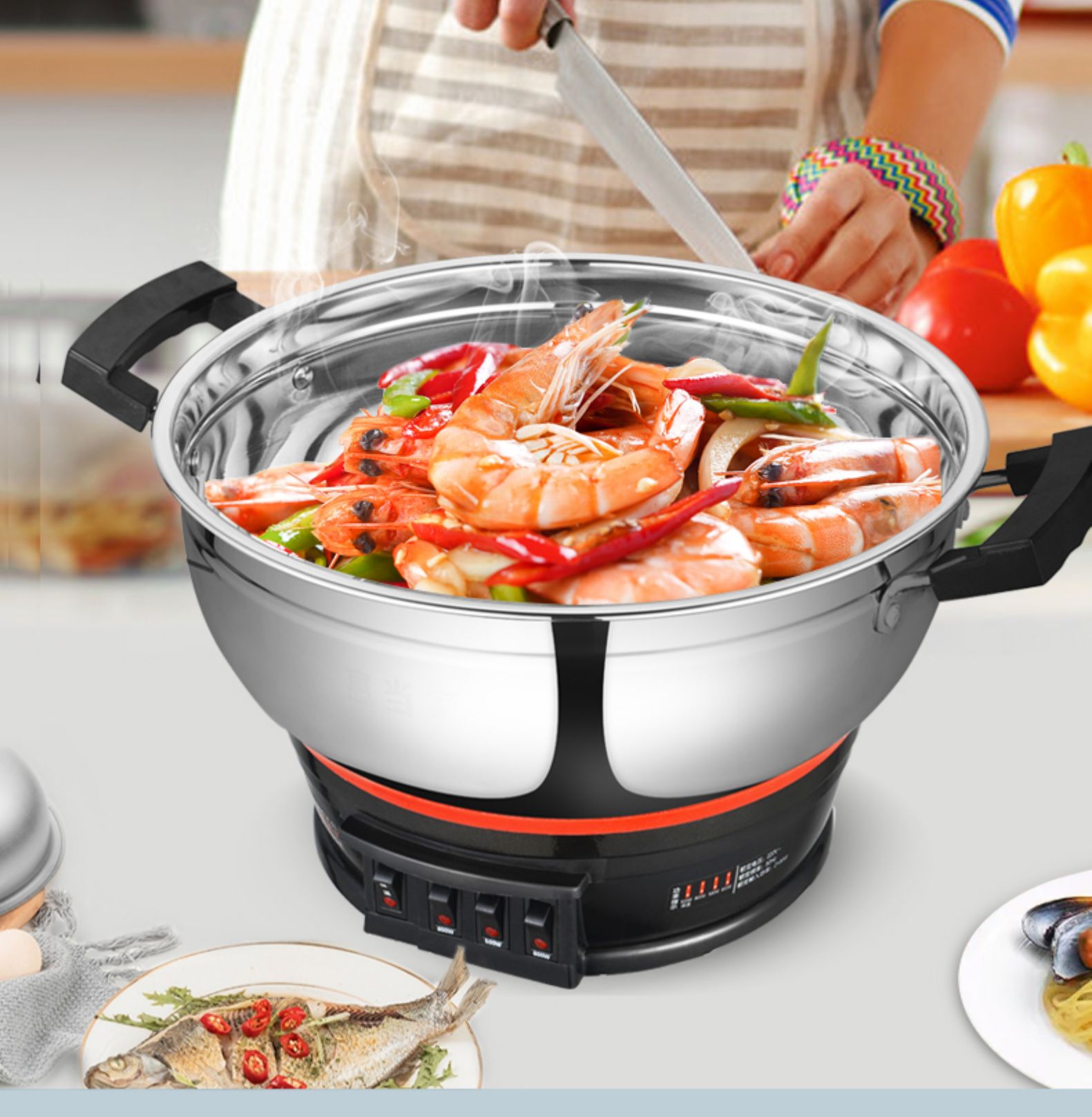 【网红小家电】电锅多功能家用电热锅电炒菜蒸煮一体式锅插电炒锅宿舍