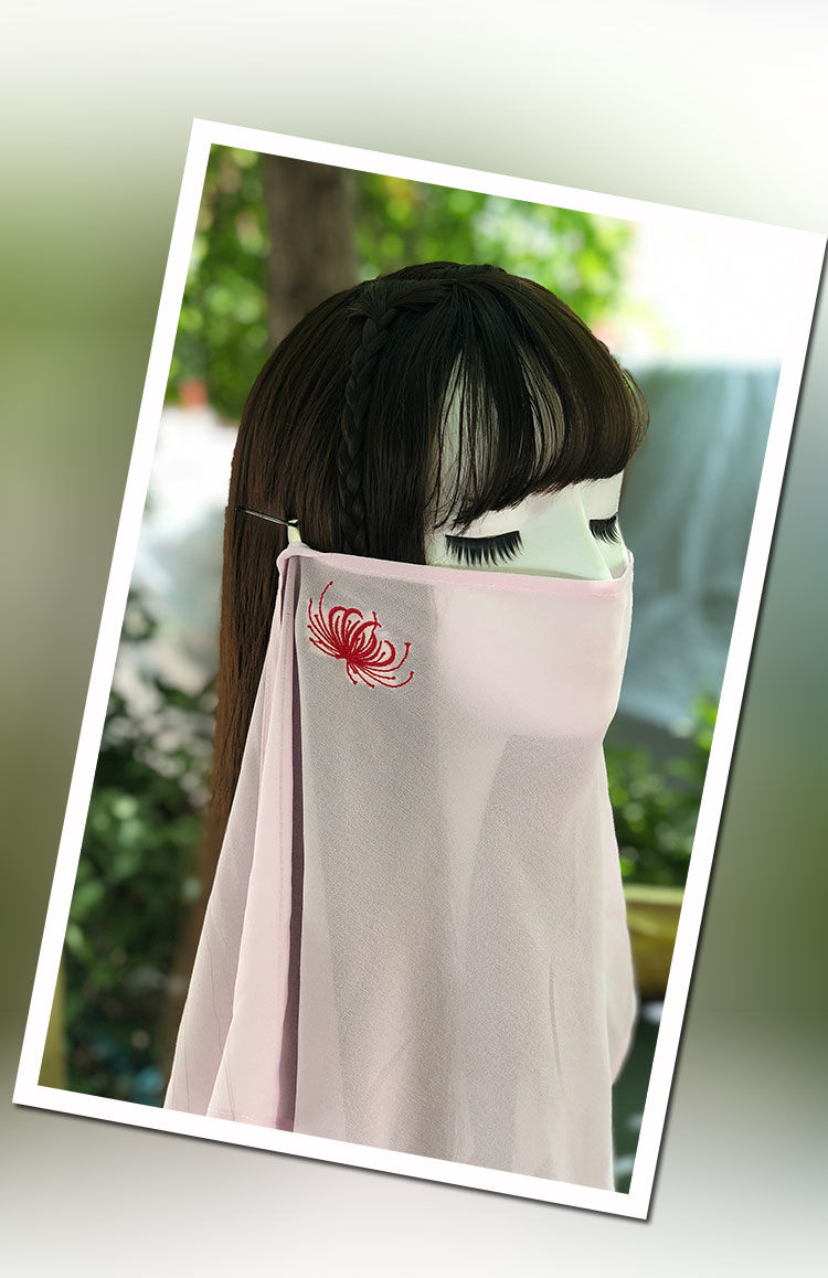 汉服古代古风面纱遮脸半透飘逸舞蹈表演头饰古装配饰面帘电视同款素