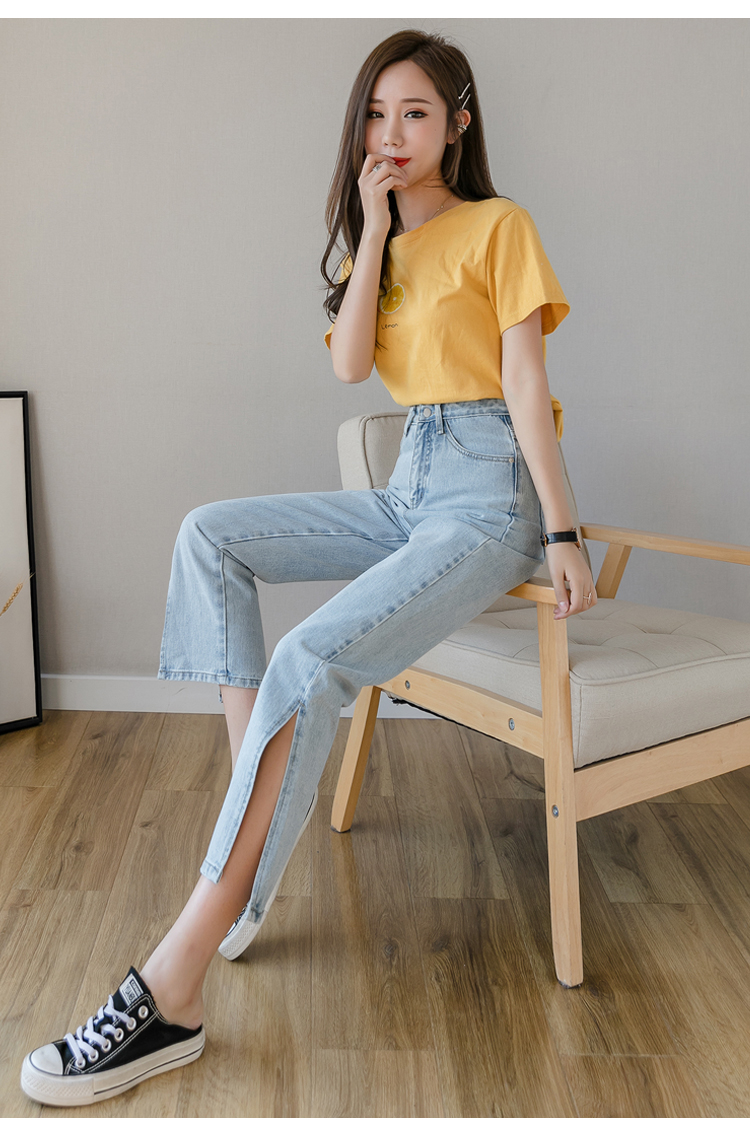 泫雅老爹裤2020夏季新款开叉垂感牛仔裤女直筒宽松阔腿显瘦九分裤