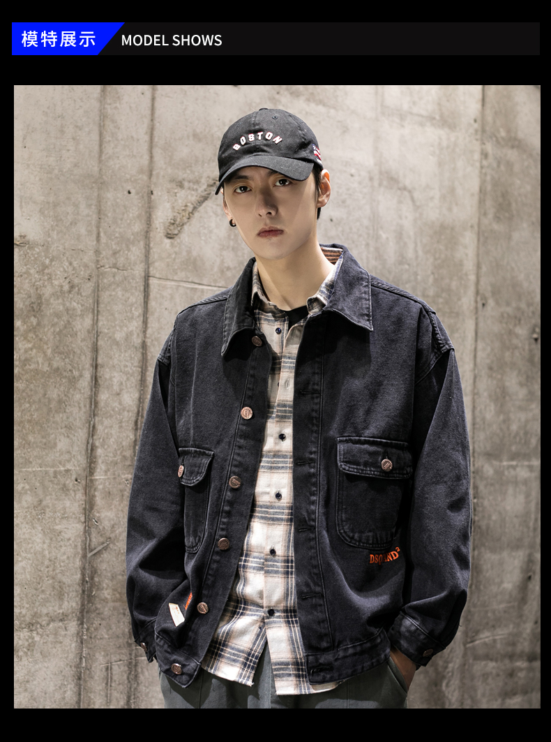 牛仔外套男士大码宽松黑色刺绣复古工装夹克上衣服男装潮inshlcoman