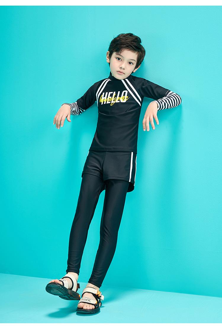 长袖长裤保守连体中大童男孩少年休闲海边沙滩休闲游泳装b2215【价格