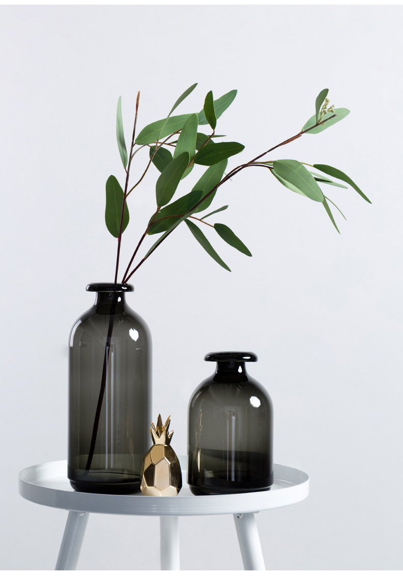 ins北欧创意黑色细口玻璃花瓶摆设装饰品餐厅桌面干花插花小摆件sn