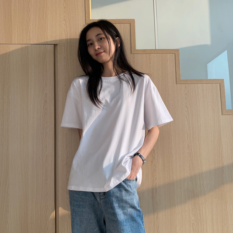 枫述纯白色t恤女短袖纯棉打底衫t桖韩版ins宽松半袖内搭叠穿圆领白t潮