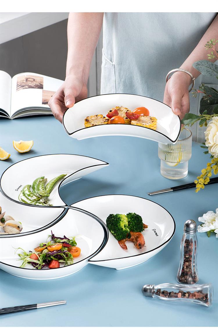 网红陶瓷拼盘餐具组合月亮团圆盘子聚会分餐盘菜盘创意摆盘套装