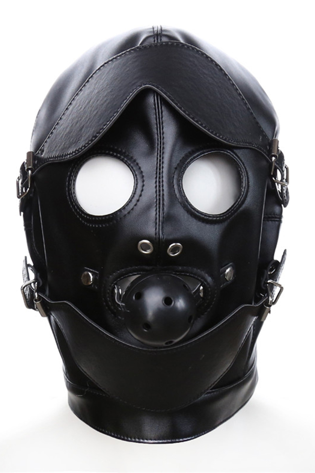 【桃色缘sm用品】 桃色缘 性爱束缚带眼罩含口球窒息皮革头套 sm夫妻