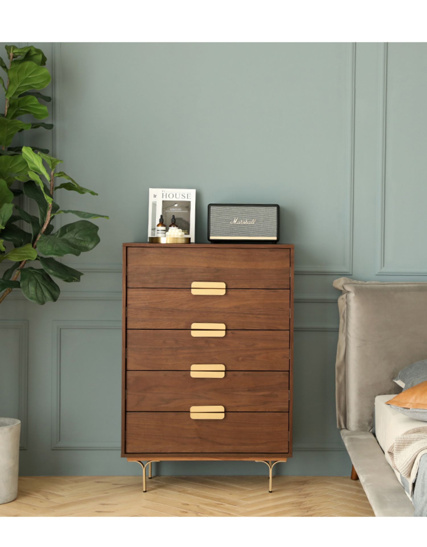 寻木匠家居简约现代五斗柜北欧风格胡桃木五斗橱卧室收纳轻奢储物柜