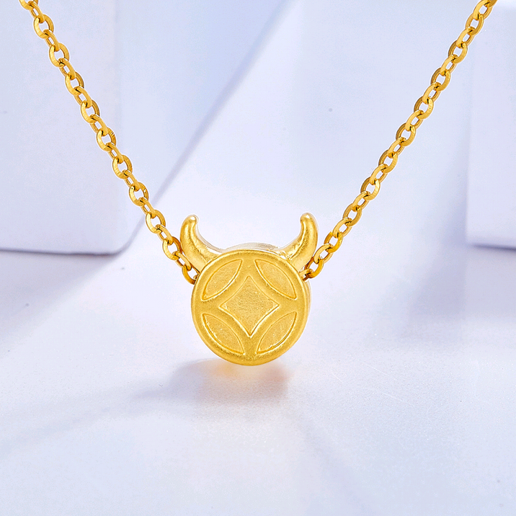 阿玛莎5d足金999无氰硬金牛头铜钱币吊坠新年春节送朋友礼物