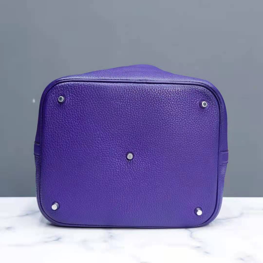 二手95新hermes爱马仕picotin26银扣紫色女士女款手提菜篮子水桶包