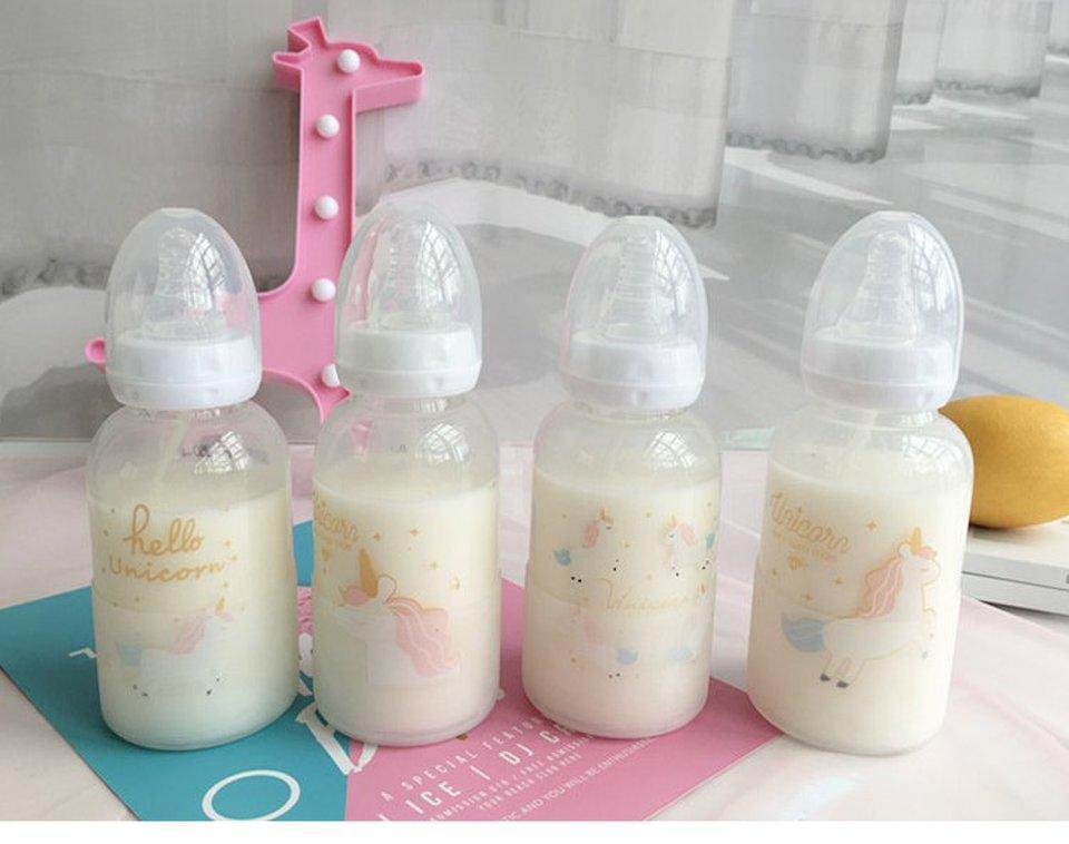 卡通儿童奶瓶玻璃杯新生儿产妇保护套宝宝硅胶吸管防胀气婴儿水杯