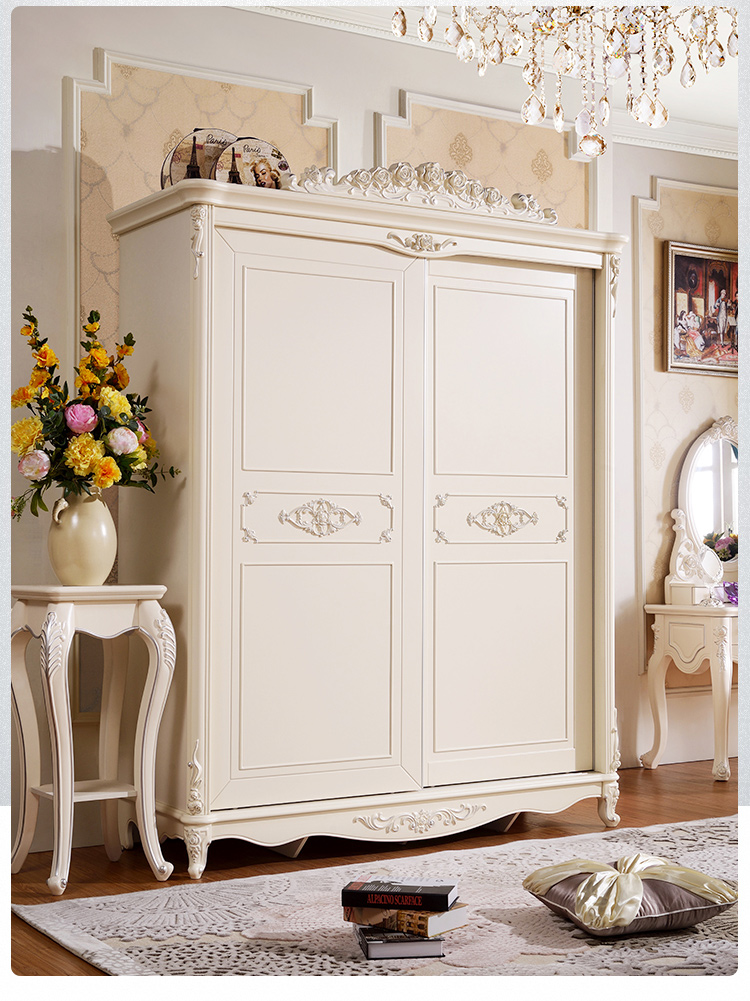 檀星星欧式衣柜实木大衣柜卧室木质衣橱二法式白色柜子