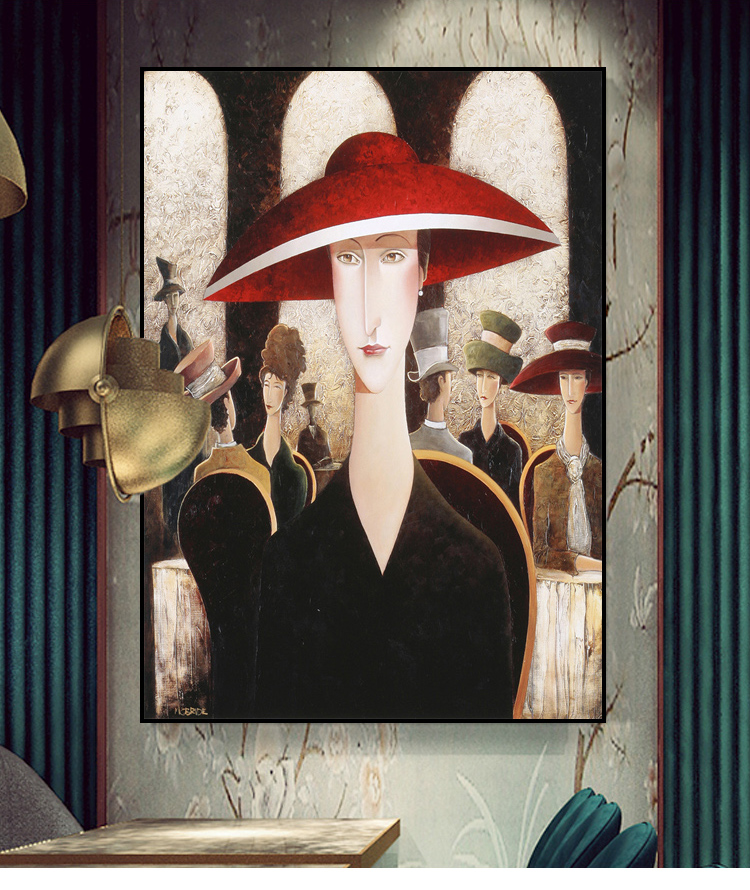 工业风酒吧装饰画餐厅复古美女挂画个性包厢沙发背景墙面壁画 三维