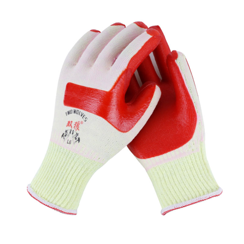 双狼软胶皮胶片手套12双柔软耐磨钢筋工地建筑搬砖防滑正品双狼软胶皮
