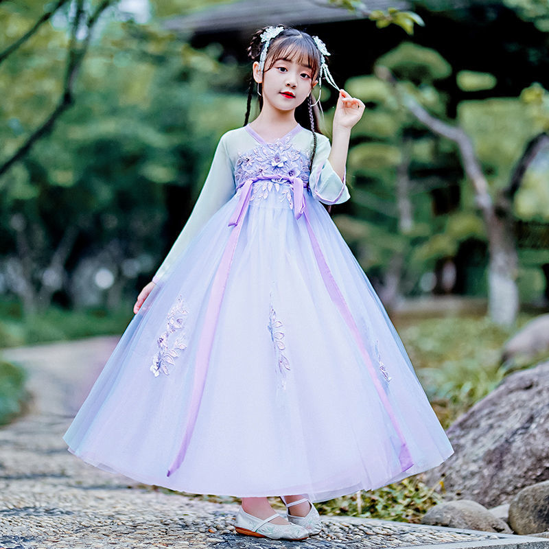 女童汉服女儿童古装仙女裙春秋裙子公主裙连衣裙中国风超仙夏款新 浅