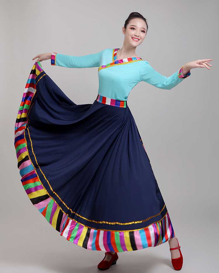 新款藏族舞蹈演出服装女藏族舞蹈练习裙半身裙广场舞藏族跳舞衣服白色