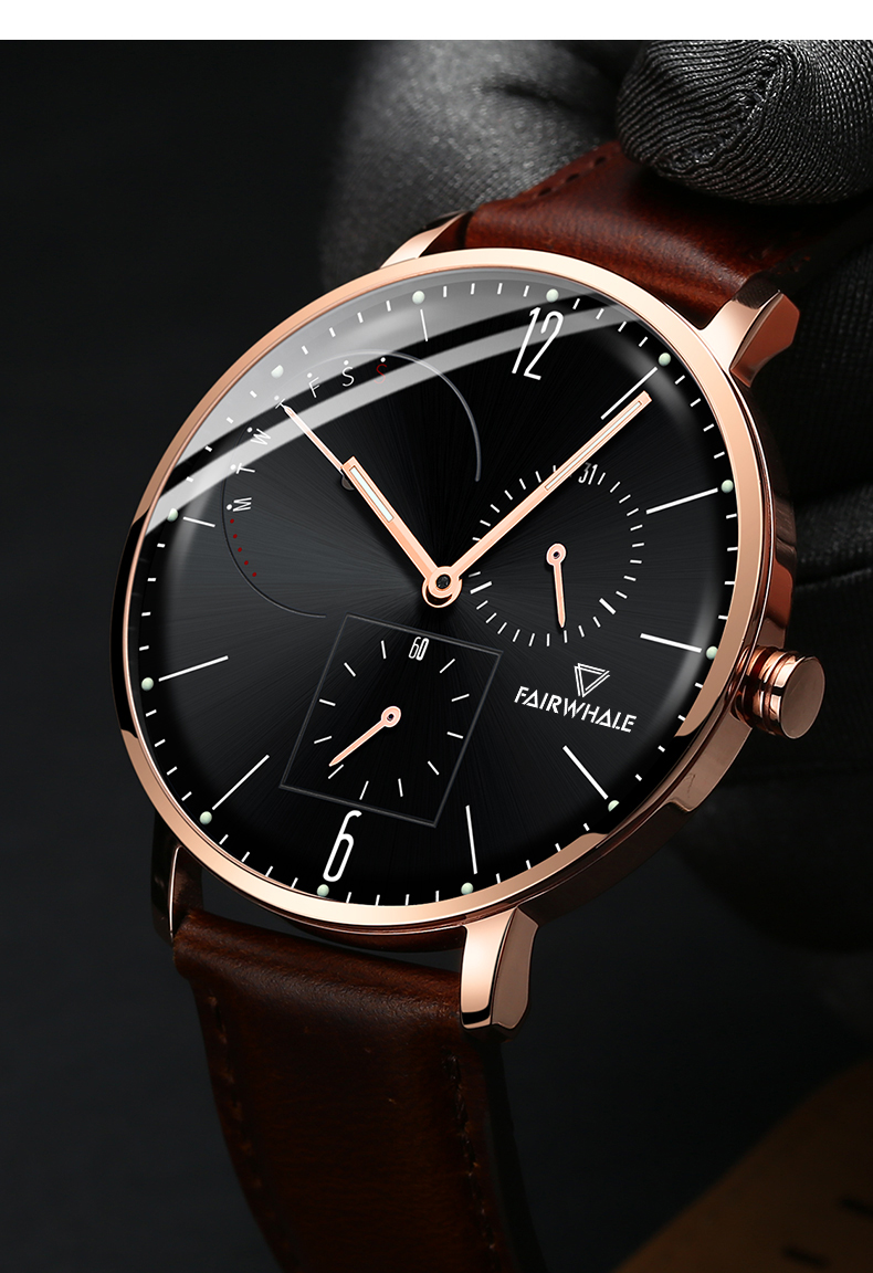 马克华菲(fairwhale)名牌新款黑科技创意弧形镜面男表 时尚防水石英