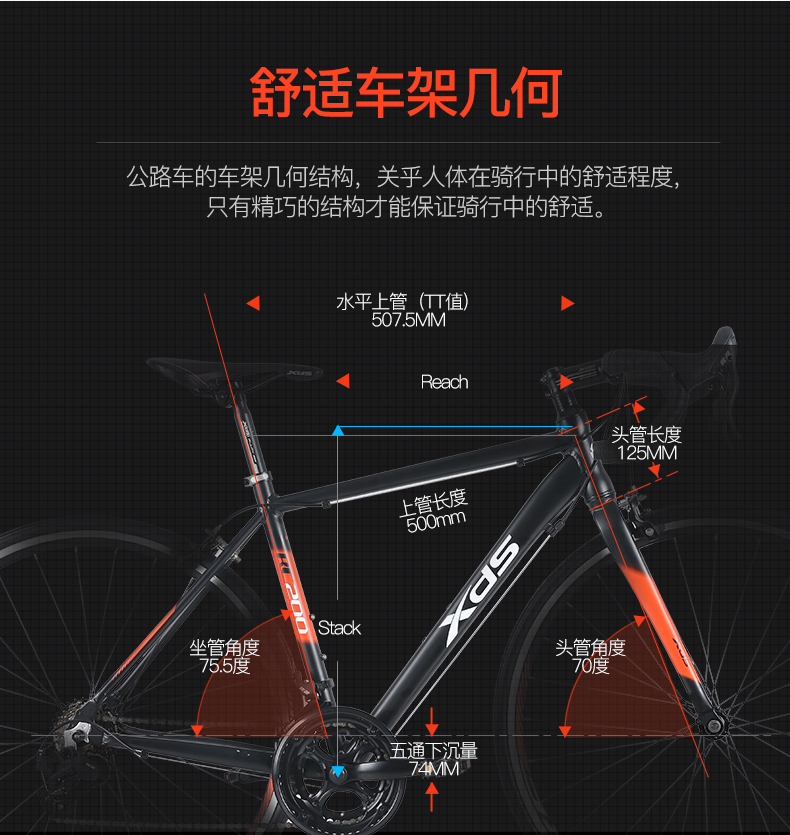 喜德盛公路車rc200公路自行車14速變速v剎成人彎把公路賽車