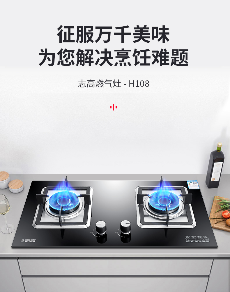 志高chigo节能燃气灶煤气灶双灶家用嵌入式台式灶具天然气液化气白色