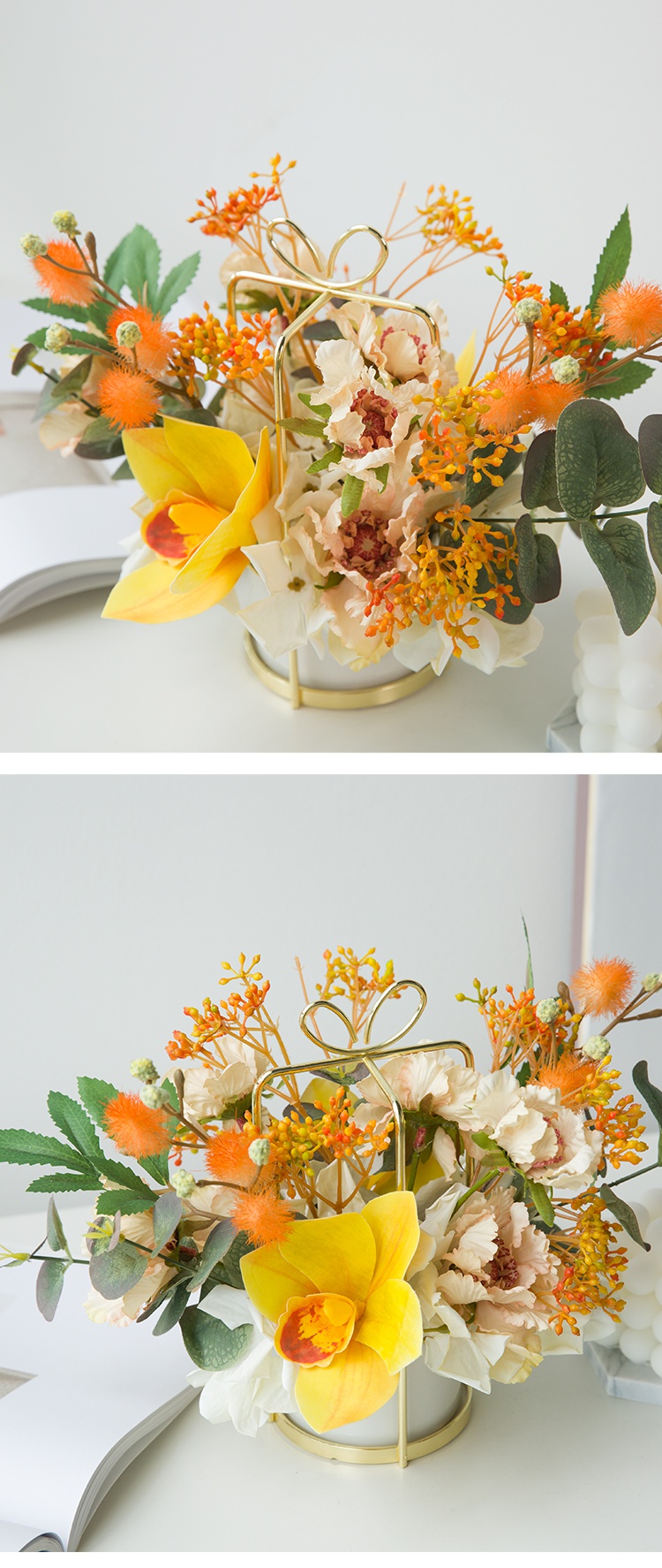 橙色系复古仿真花艺套装餐桌电视柜装饰摆件新娘手棒花拍摄道具封后b