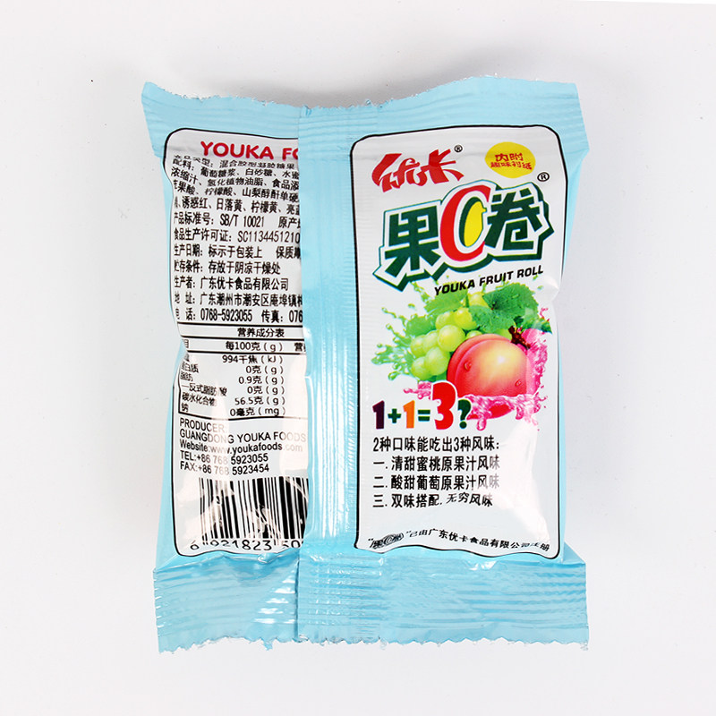 80后怀旧零食优卡果汁卷果c卷132g30袋含果汁软糖礼包