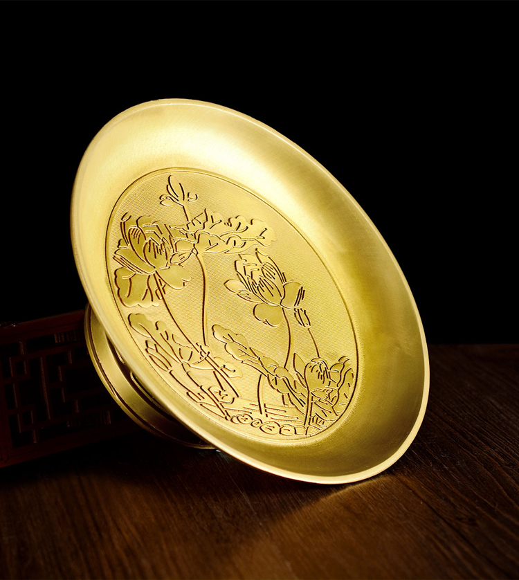 宏图好运铜荷花贡盘供佛供盘家用观音财神礼佛莲花铜果盘