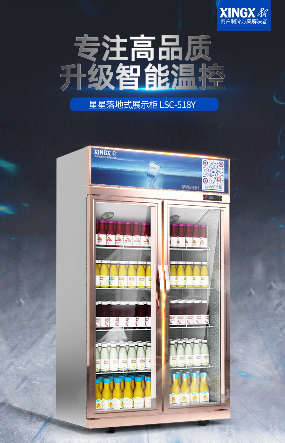 星星(xingx)双门饮料展示柜立式冷藏冰柜 商用冰箱双门保鲜柜冷柜 风