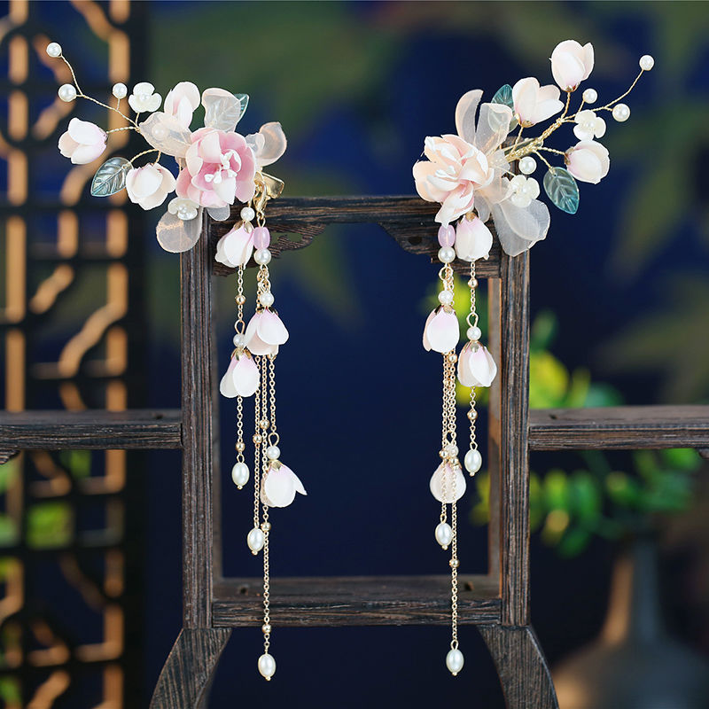 浅粉色楠姝对夹发饰夏仙女短发超仙气古风对夹配饰全套汉服头饰一套