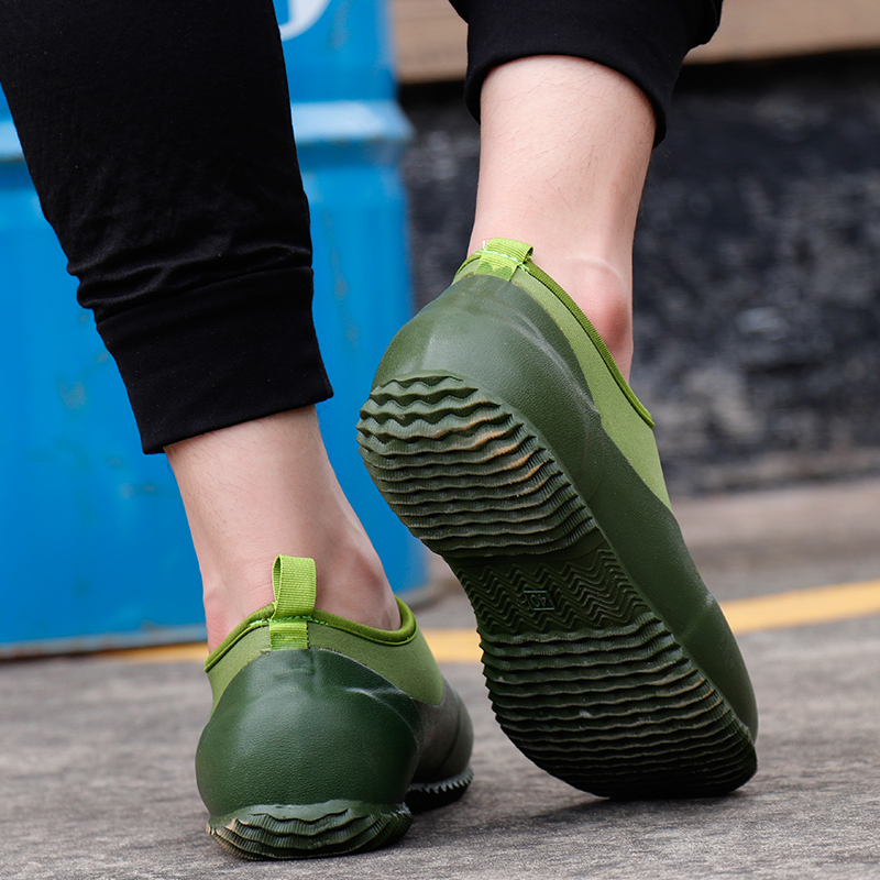 时尚男士浅口雨鞋潮流短筒套鞋绿色大码雨靴橡胶水鞋水靴男 闪潮雨靴