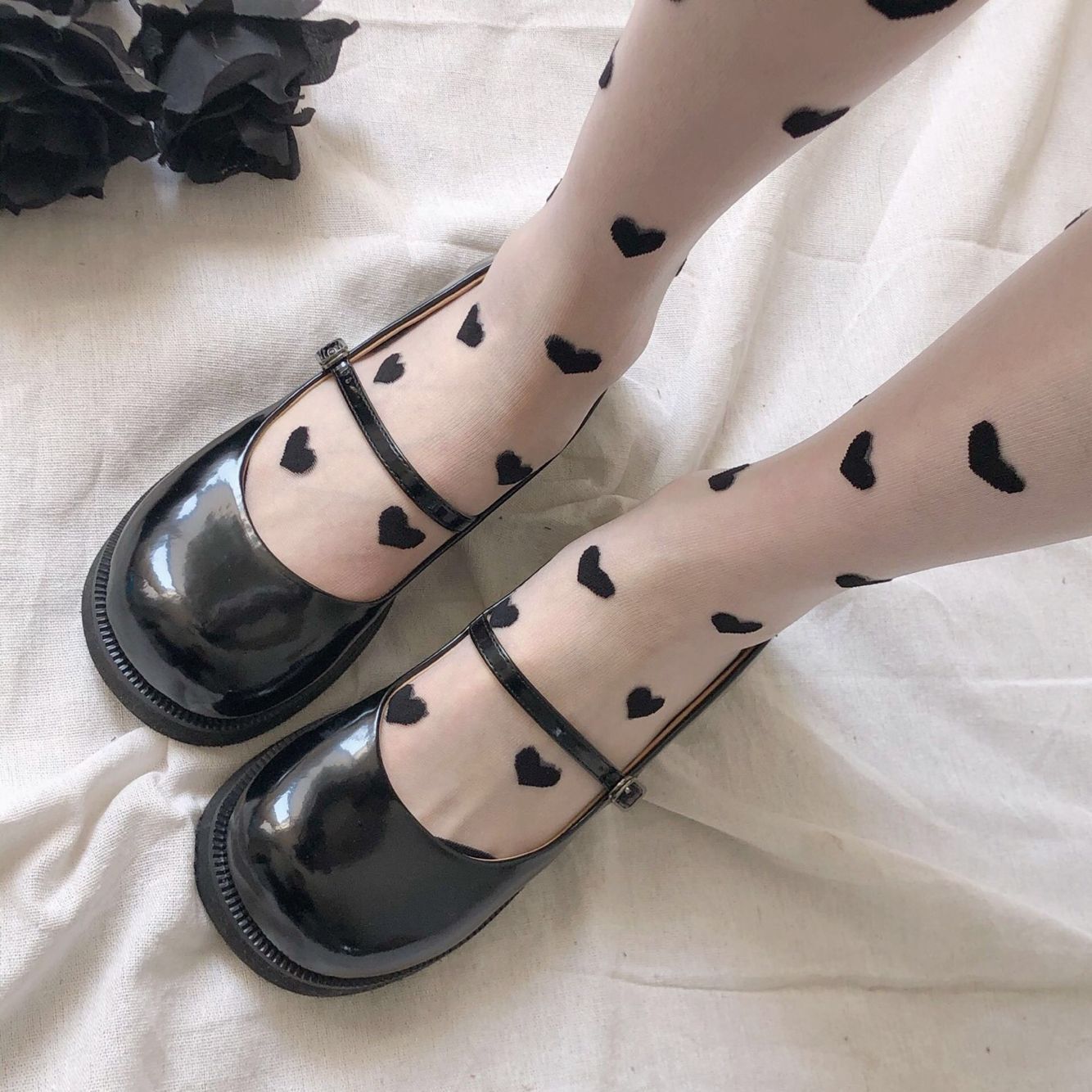 lolita日系jk学院风爱心玻璃丝小腿袜半截袜可爱软妹白黑色丝袜女圆点