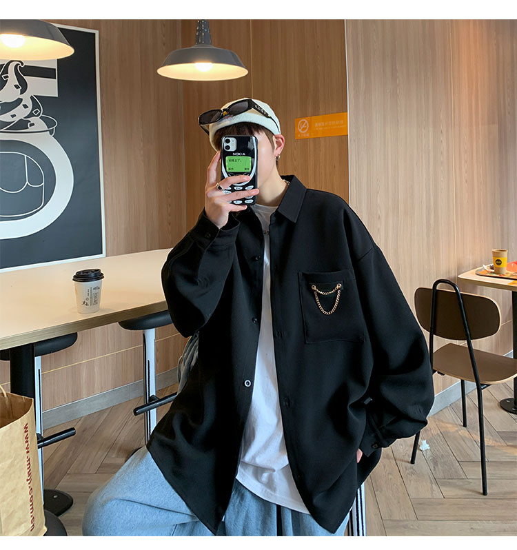 suntek高级感痞帅衬衫男潮ins港风日系长袖白衬衣设计感小众春秋季