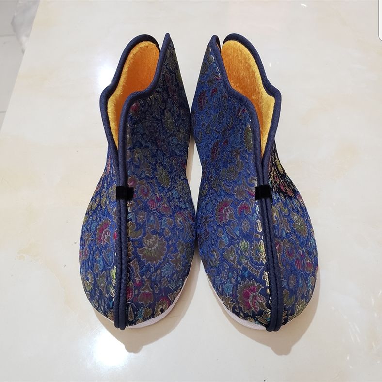 蓝色37女式寿鞋棉鞋布鞋老北京布鞋死人鞋子千层底绣莲花布鞋殡葬用品