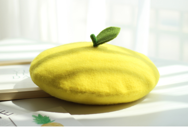 日系可爱水果蓓蕾帽子女生软妹清新画家帽亲子羊毛毡橙桔子贝雷帽墨斗